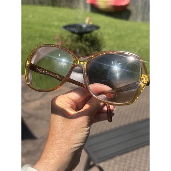 Vtg Christian Dior Glassess Frames 2414 Germany Glam Oversize 70s Amber - Picture 1 of 14